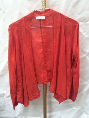 100% Linen BELLAMBRA Italy Open Front Cardigan Top Red Size M